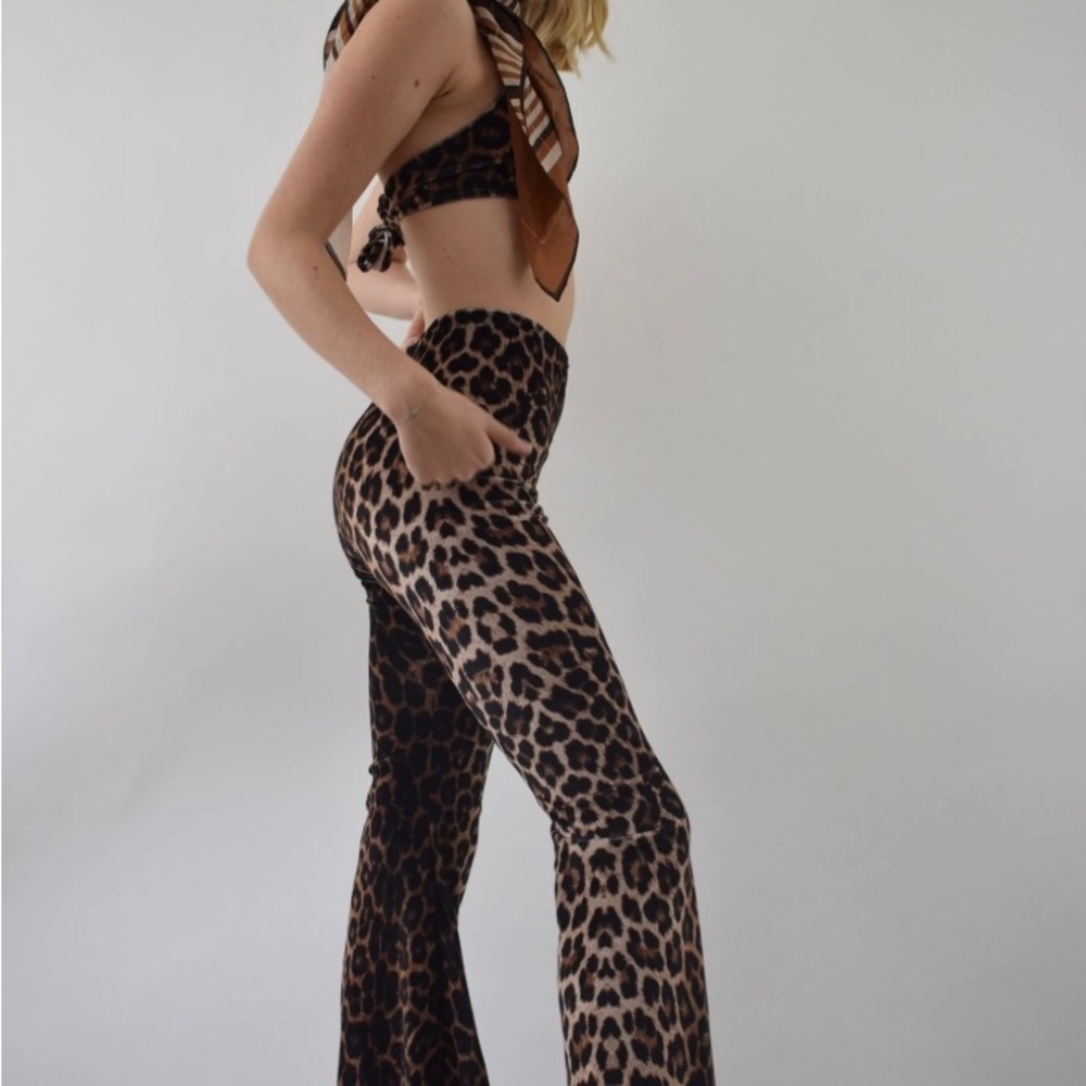 Leopard Print Velvet Flare Pants